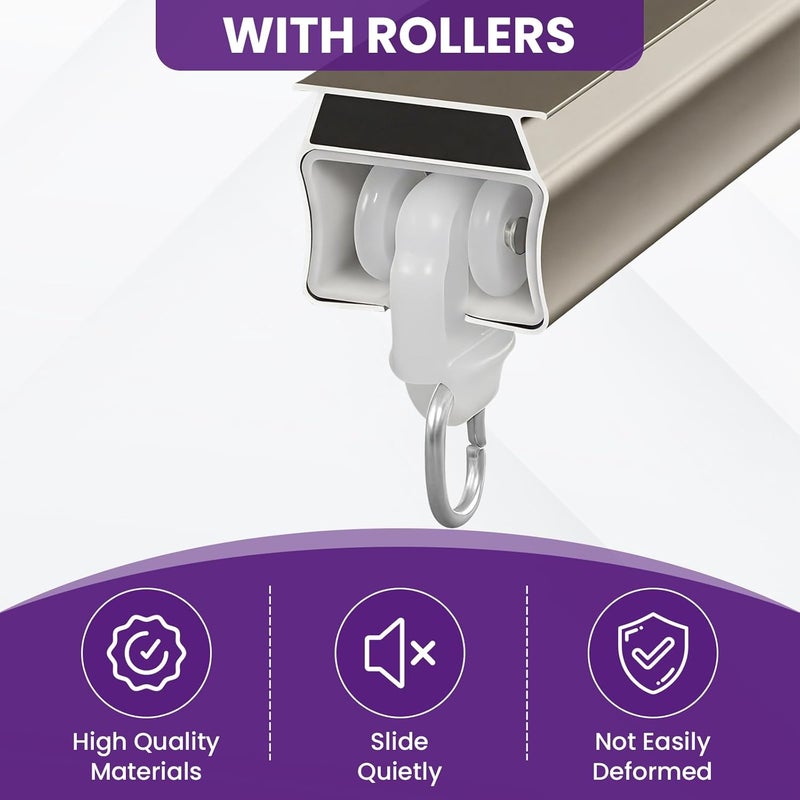 Catuy 100 Pcs Curtain Glider Track Rail Runners, Heavy Duty Mute Wheel Curtain Glider Hooks with Dual Rollers for Universal Ceiling Drapes Room Dividers Shower Curtains Window Treatments - Image 3
